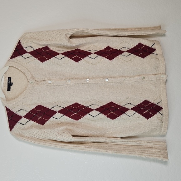 Pierri New York Cream and Burgundy Argyle Cardigan - Picture 3 of 11